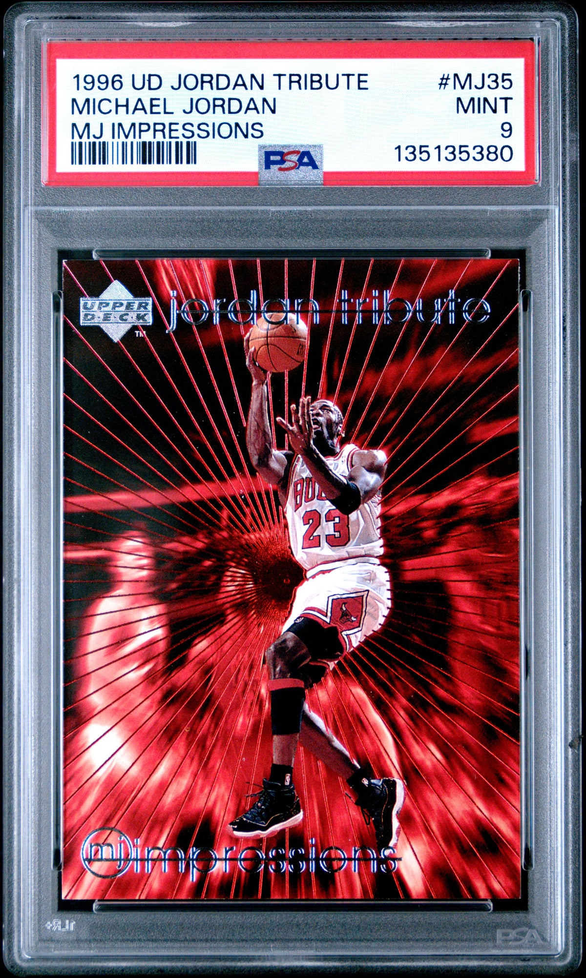 Michael Jordan 1996 Upper Deck Jordan Tribute MJ Impressions Chicago Bulls Basketball Card #MJ35 Graded PSA 9 Cert #135135380-Powers Sports Memorabilia
