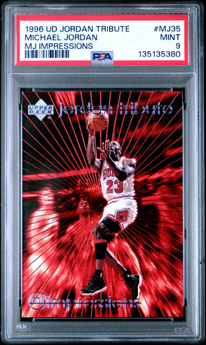 Michael Jordan 1996 Upper Deck Jordan Tribute MJ Impressions Chicago Bulls Basketball Card #MJ35 Graded PSA 9 Cert #135135380-Powers Sports Memorabilia