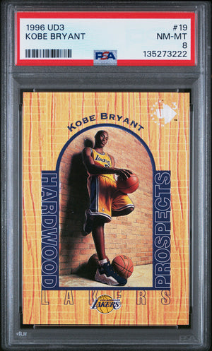 Kobe Bryant 1996 UD3 Hardwood Prospects Los Angeles Lakers Basketball RC Rookie Card #19 Graded PSA 8 Cert #135273222-Powers Sports Memorabilia