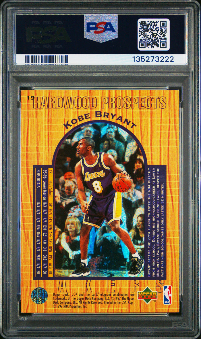 Kobe Bryant 1996 UD3 Hardwood Prospects Los Angeles Lakers Basketball RC Rookie Card #19 Graded PSA 8 Cert #135273222-Powers Sports Memorabilia