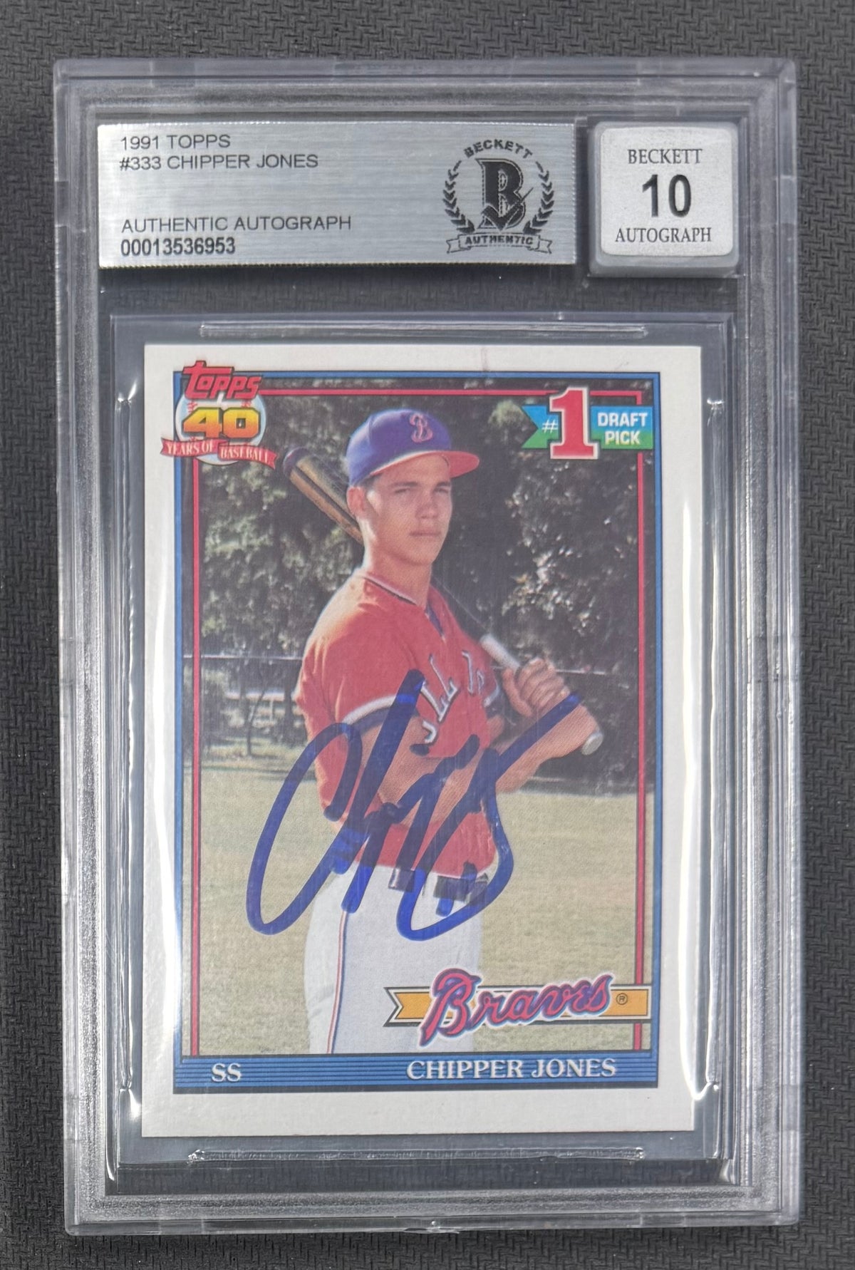 Chipper Jones 1991 Topps Braves RC Rookie Card #333 Auto 10-Powers Sports Memorabilia