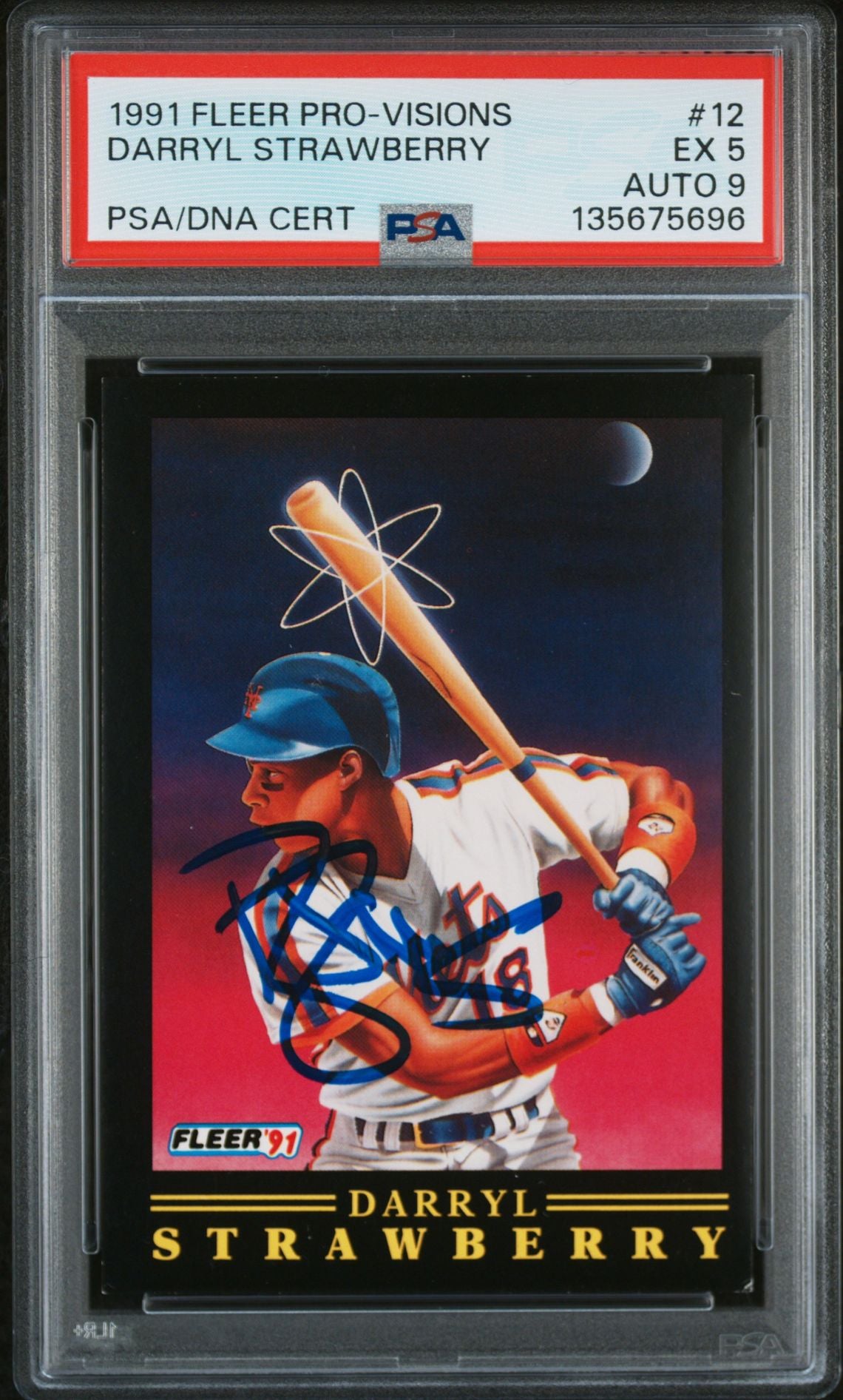 Darryl Strawberry 1991 Fleer Pro-Visions Signed Baseball Card #12 Graded PSA 5 Auto 9 Cert #135675696-Powers Sports Memorabilia