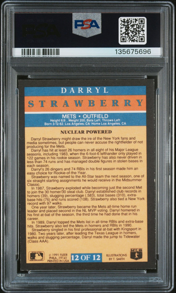 Darryl Strawberry 1991 Fleer Pro-Visions Signed Baseball Card #12 Graded PSA 5 Auto 9 Cert #135675696-Powers Sports Memorabilia