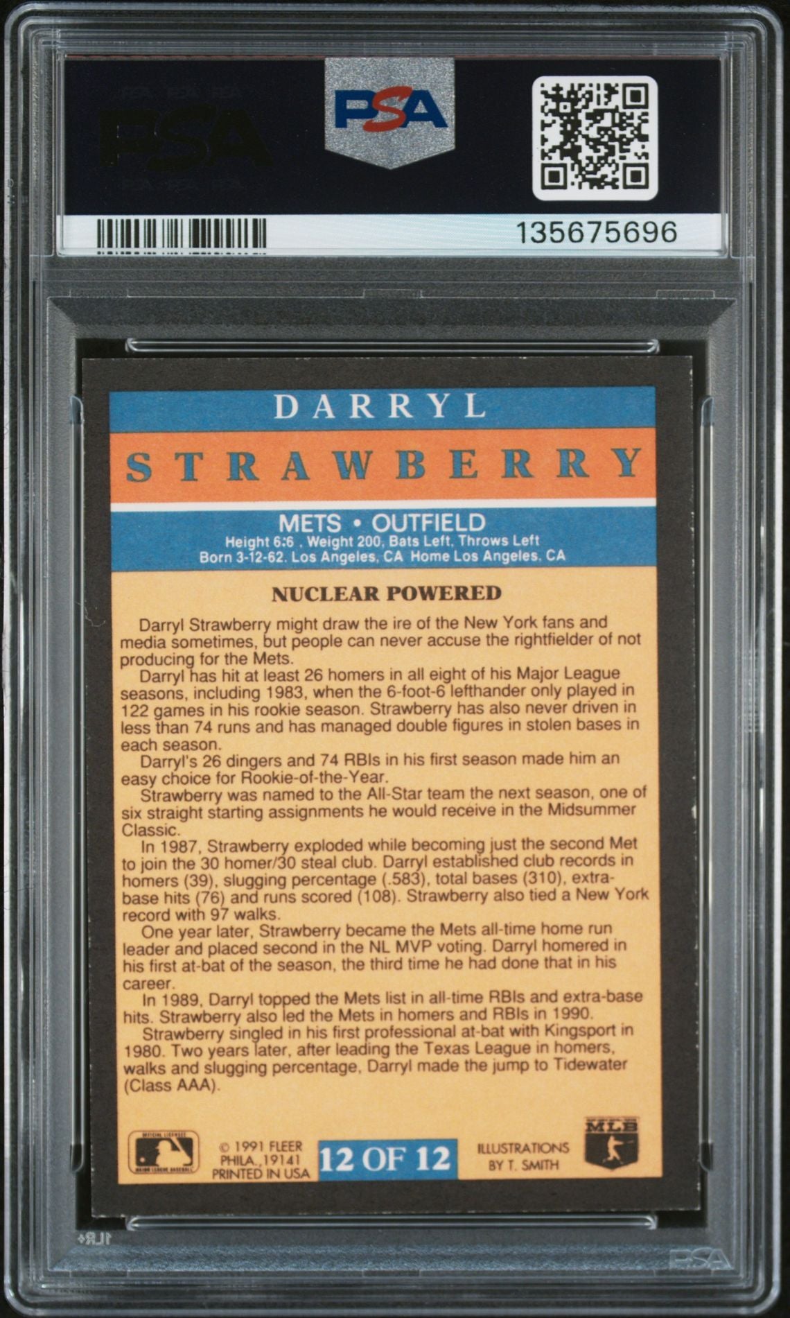 Darryl Strawberry 1991 Fleer Pro-Visions Signed Baseball Card #12 Graded PSA 5 Auto 9 Cert #135675696-Powers Sports Memorabilia