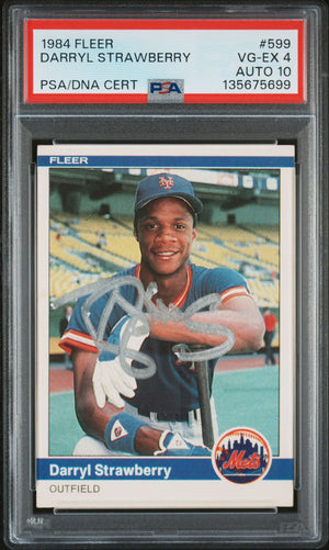 Darryl Strawberry 1984 Fleer Signed Baseball Rookie Card #599 Graded PSA 4 Auto 10 Cert #135675699-Powers Sports Memorabilia