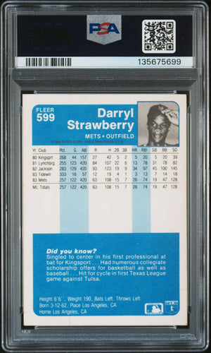 Darryl Strawberry 1984 Fleer Signed Baseball Rookie Card #599 Graded PSA 4 Auto 10 Cert #135675699-Powers Sports Memorabilia