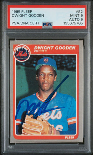Dwight Gooden 1985 Fleer Signed Baseball Rookie Card #82 Graded PSA 9 Auto 9 Cert #135675705-Powers Sports Memorabilia