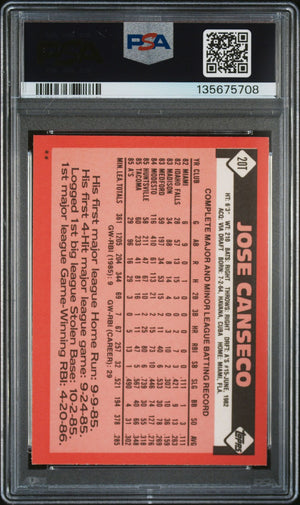 Jose Canseco 1986 Topps Traded Signed Baseball Rookie Card #20T Graded PSA 8 Auto 10 Cert #135675708-Powers Sports Memorabilia