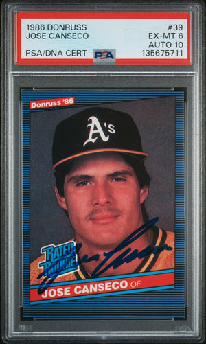 Jose Canseco 1986 Donruss Signed Baseball Rookie Card #39 Graded PSA 6 Auto 10 Cert #135675711-Powers Sports Memorabilia