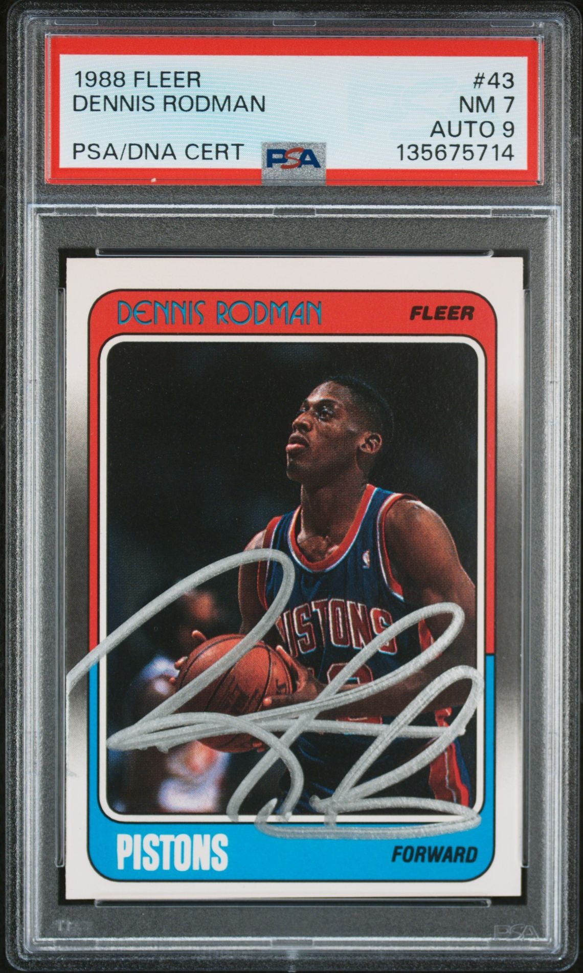 Dennis Rodman 1988 Fleer Signed Basketball Rookie Card #43 Graded PSA 7 Auto 9 Cert #135675714-Powers Sports Memorabilia