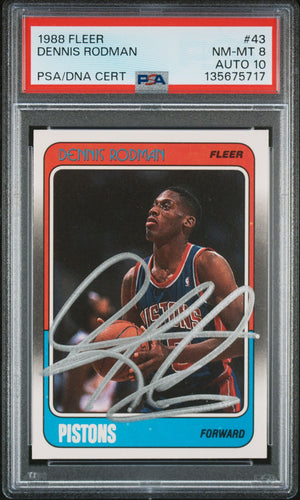 Dennis Rodman 1988 Fleer Signed Basketball Rookie Card #43 Graded PSA 8 Auto 10 Cert #135675717-Powers Sports Memorabilia