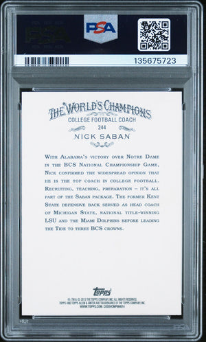 Nick Saban 2013 Topps Allen and Ginter Signed Football Card #244 Graded PSA 8 Auto 10 Cert #135675723-Powers Sports Memorabilia