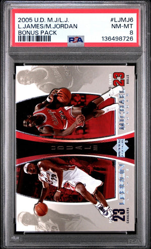 LeBron James & Michael Jordan 2005 Upper Deck Bonus Pack Basketball Card #LJMJ6 Graded PSA 8 Cert #136498726-Powers Sports Memorabilia