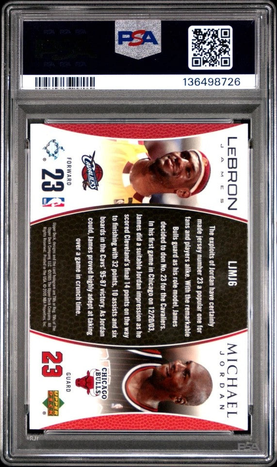 LeBron James &amp; Michael Jordan 2005 Upper Deck Bonus Pack Basketball Card #LJMJ6 Graded PSA 8 Cert #136498726-Powers Sports Memorabilia