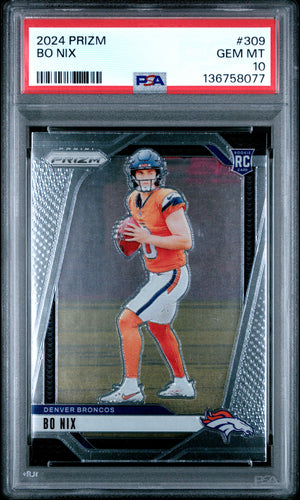 Bo Nix 2024 Panini Prizm Football Rookie Card #309 Graded PSA 10 Cert #136758077-Powers Sports Memorabilia