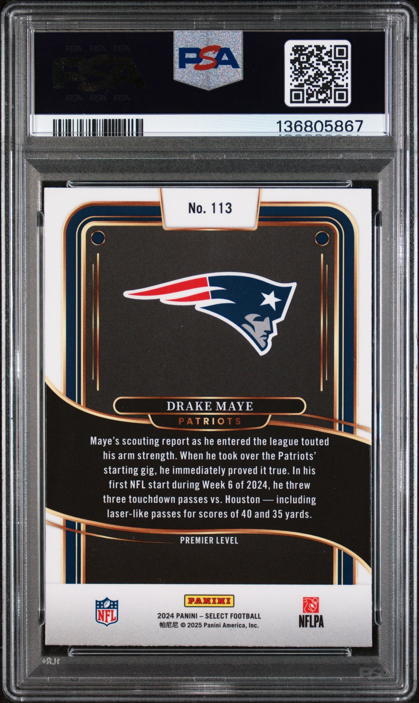 Drake Maye 2024 Select Football Rookie Card #113 Graded PSA 8 Cert #136805867-Powers Sports Memorabilia