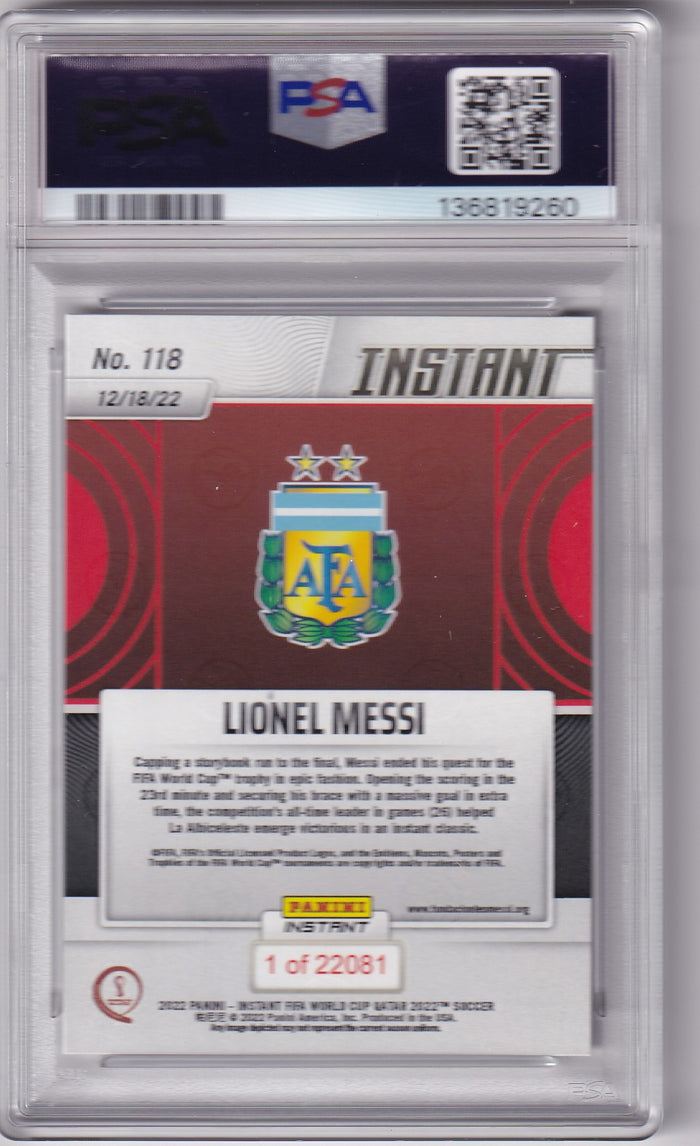 Lionel Messi 2022 Panini Instant World Cup Card #118 PSA 9-Powers Sports Memorabilia