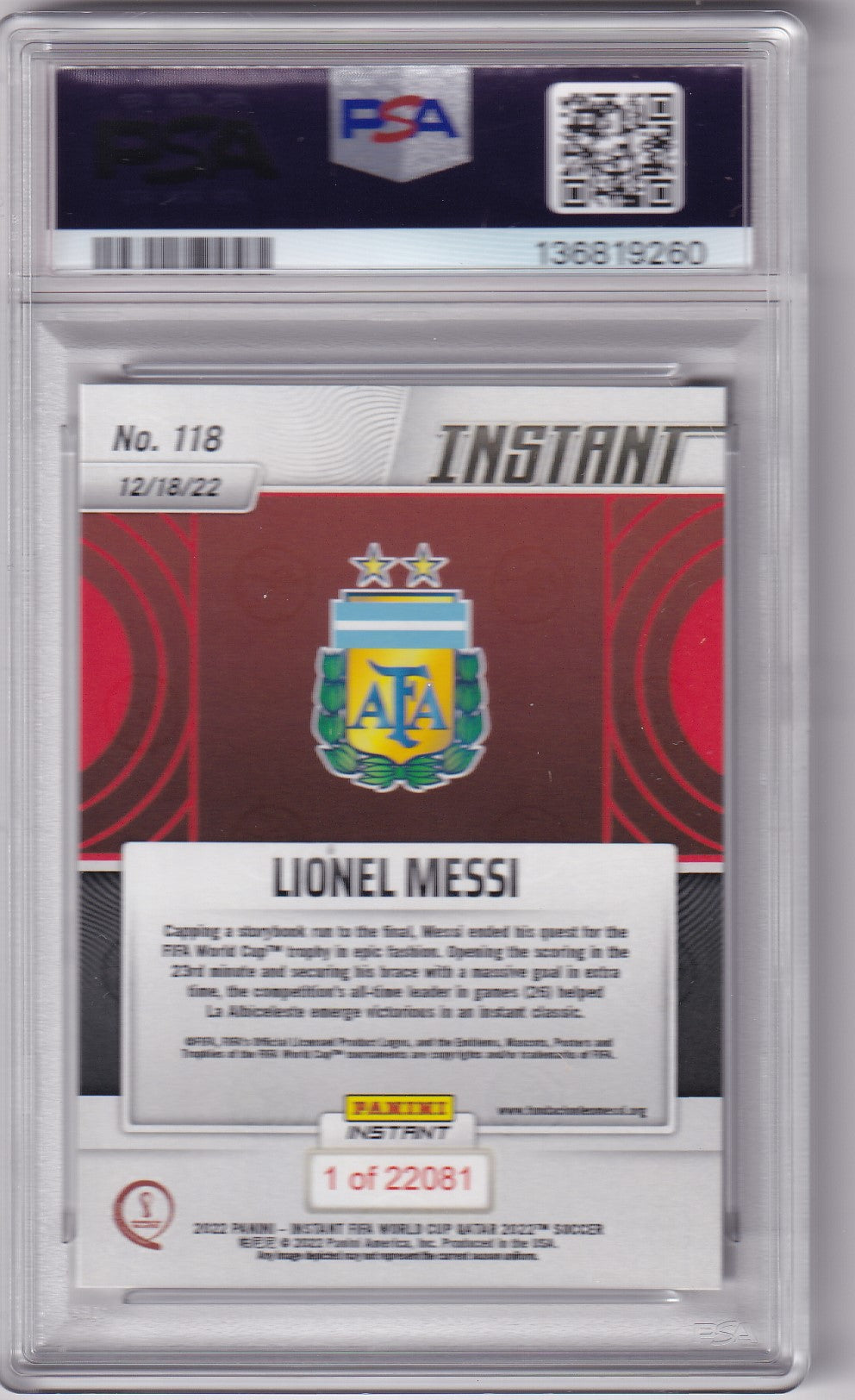Lionel Messi 2022 Panini Instant World Cup Card #118 PSA 9