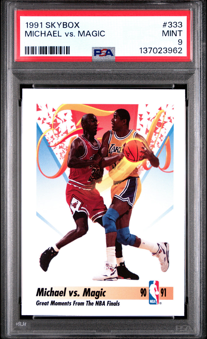 Michael Jordan vs Magic Johnson 1991 SkyBox Chicago Bulls Los Angeles Lakers Basketball Card #333 Graded PSA 9 Cert #137023962-Powers Sports Memorabilia