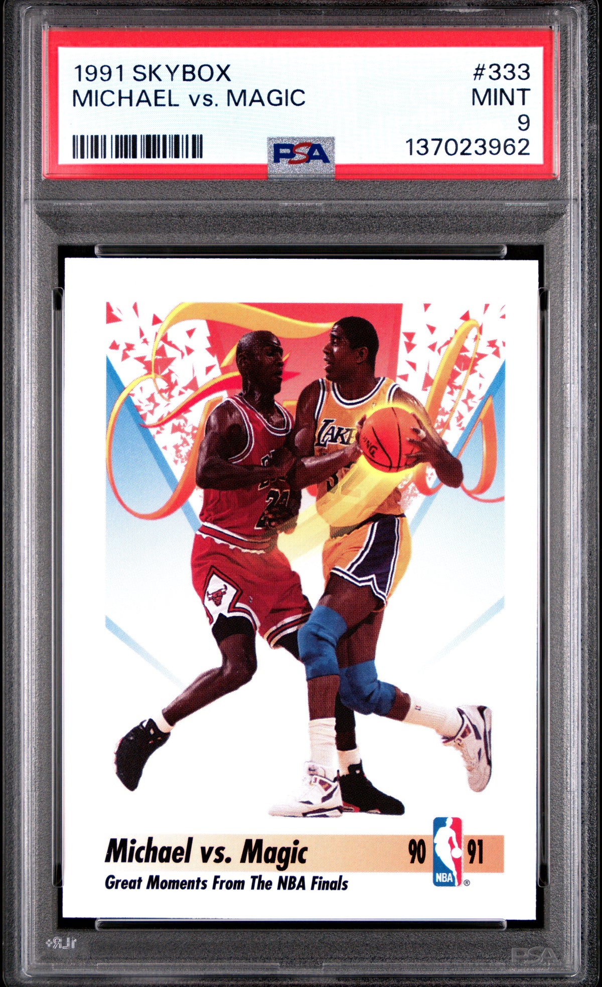 Michael Jordan vs Magic Johnson 1991 SkyBox Chicago Bulls Los Angeles Lakers Basketball Card #333 Graded PSA 9 Cert #137023962-Powers Sports Memorabilia