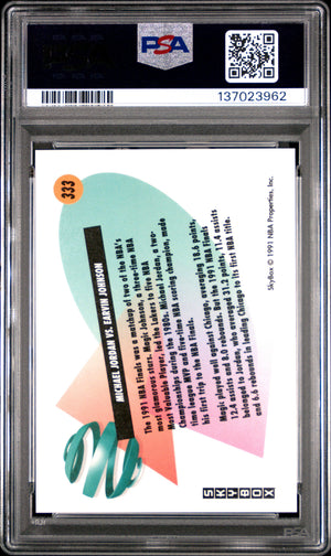 Michael Jordan vs Magic Johnson 1991 SkyBox Chicago Bulls Los Angeles Lakers Basketball Card #333 Graded PSA 9 Cert #137023962-Powers Sports Memorabilia