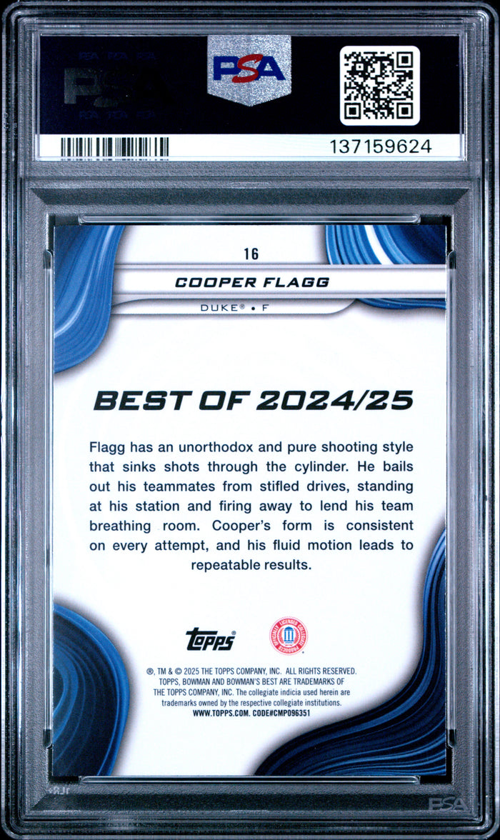 Cooper Flagg 2024 Bowman U Best Shimmer Refractor Basketball Rookie Card #16 Graded PSA 10 Cert #137159624-Powers Sports Memorabilia
