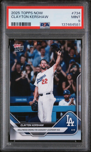 Clayton Kershaw 2025 Topps Now Last Game Baseball Card #734 Graded PSA 9 Cert #137464581-Powers Sports Memorabilia