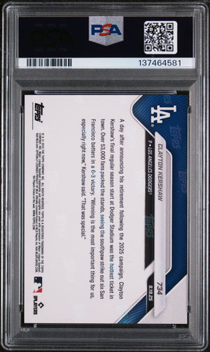 Clayton Kershaw 2025 Topps Now Last Game Baseball Card #734 Graded PSA 9 Cert #137464581-Powers Sports Memorabilia