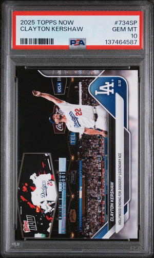 Clayton Kershaw 2025 Topps Now Last Game SP Baseball Card #734SP Graded PSA 10 Cert #137464587-Powers Sports Memorabilia