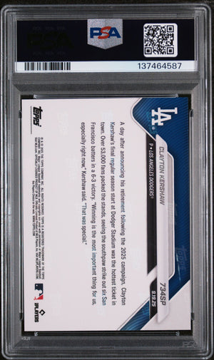 Clayton Kershaw 2025 Topps Now Last Game SP Baseball Card #734SP Graded PSA 10 Cert #137464587-Powers Sports Memorabilia