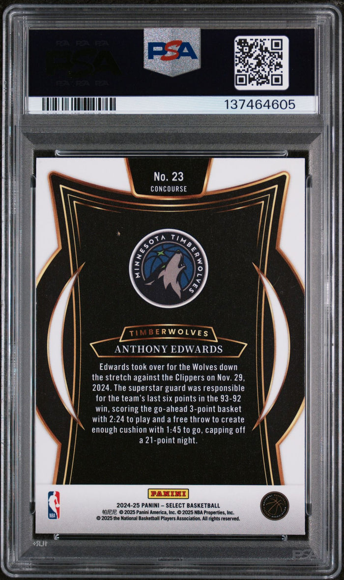 Anthony Edwards 2024 Select Blue Basketball Card #23 Graded PSA 10 Cert #137464605-Powers Sports Memorabilia