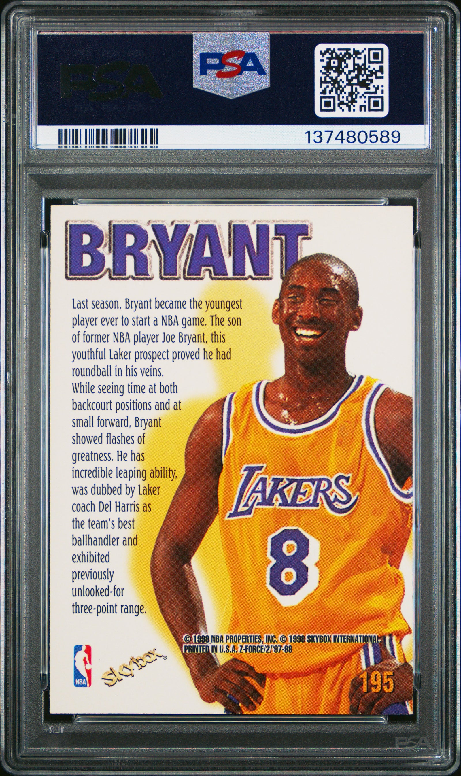 Kobe Bryant 1997 SkyBox Z-Force Lakers Card #195 PSA 7-Powers Sports Memorabilia