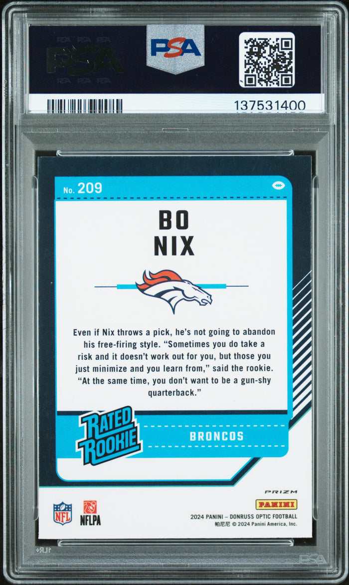 Bo Nix 2024 Donruss Optic Pink RC Rookie Card #209 PSA 10