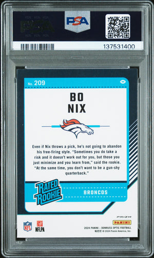 Bo Nix 2024 Donruss Optic Pink RC Rookie Card #209 PSA 10