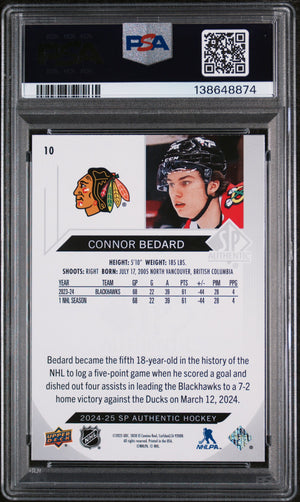 Connor Bedard 2024 SP Authentic Hockey Card #10 Graded PSA 10 Cert #138648874-Powers Sports Memorabilia