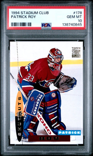 Patrick Roy 1994 Stadium Club Hockey Card #178 Graded PSA 10 Cert #138740845-Powers Sports Memorabilia