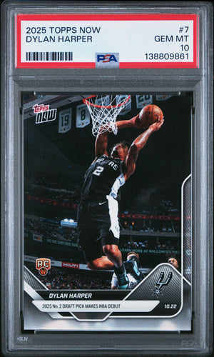 Dylan Harper 2025 Topps Now San Antonio Spurs Basketball RC Rookie Card #7 Graded PSA 10 Cert #138809861