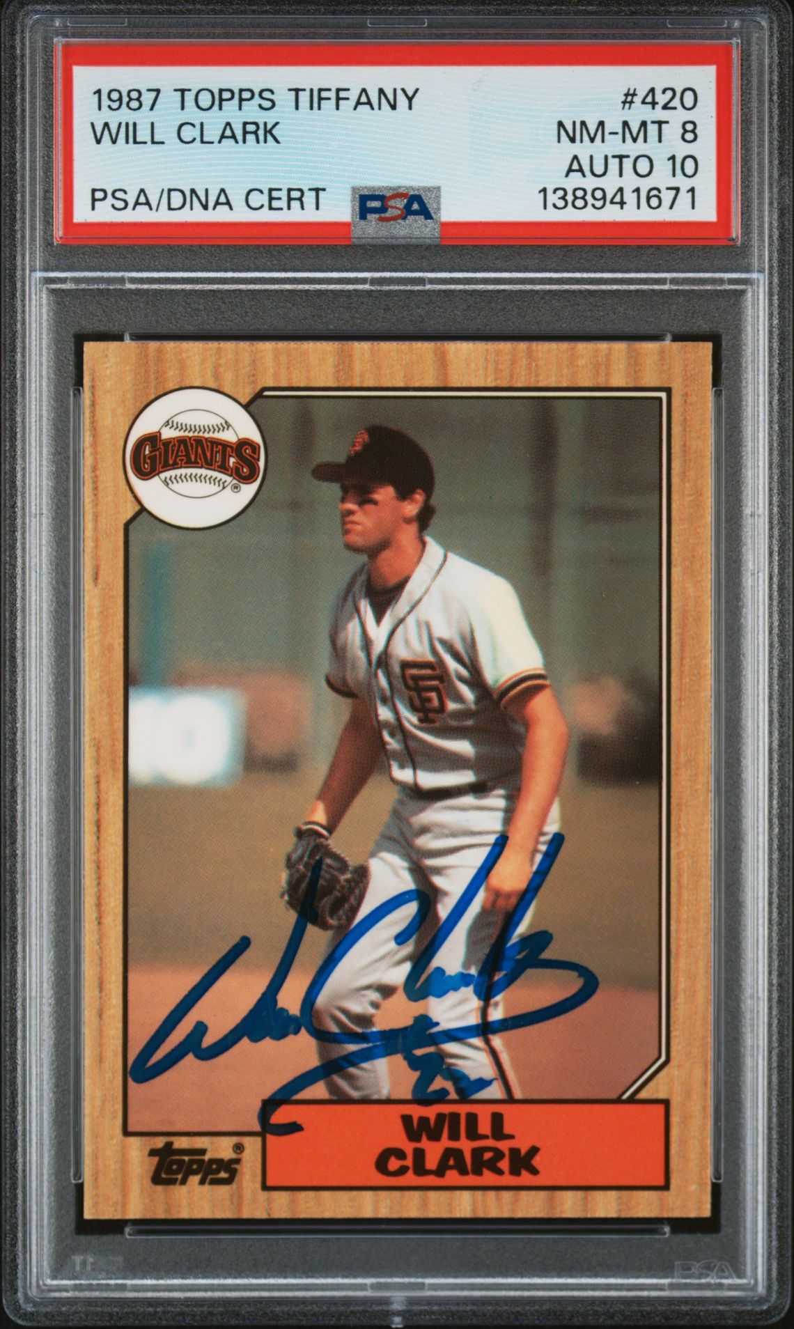 Will Clark 1987 Topps Tiffany San Francisco Giants Signed Baseball RC Rookie Card #420 PSA 8 Auto 10 Cert #138941671-Powers Sports Memorabilia