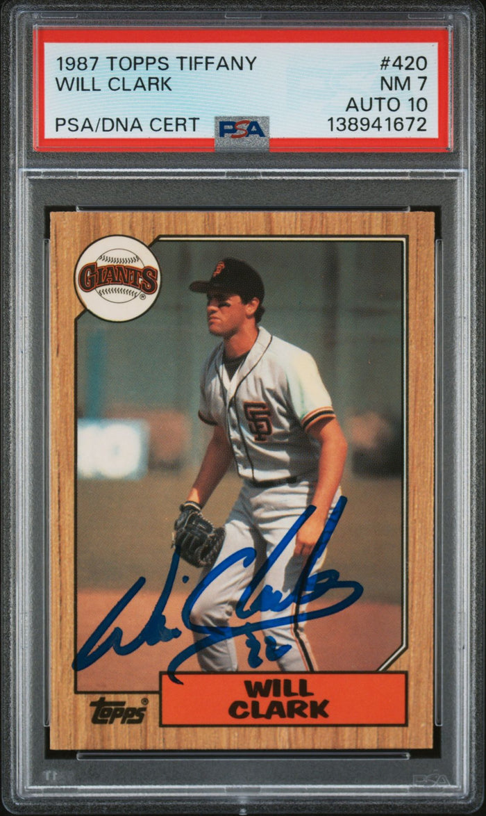 Will Clark 1987 Topps Tiffany San Francisco Giants Signed Baseball RC Rookie Card #420 PSA 7 Auto 10 Cert #138941672-Powers Sports Memorabilia