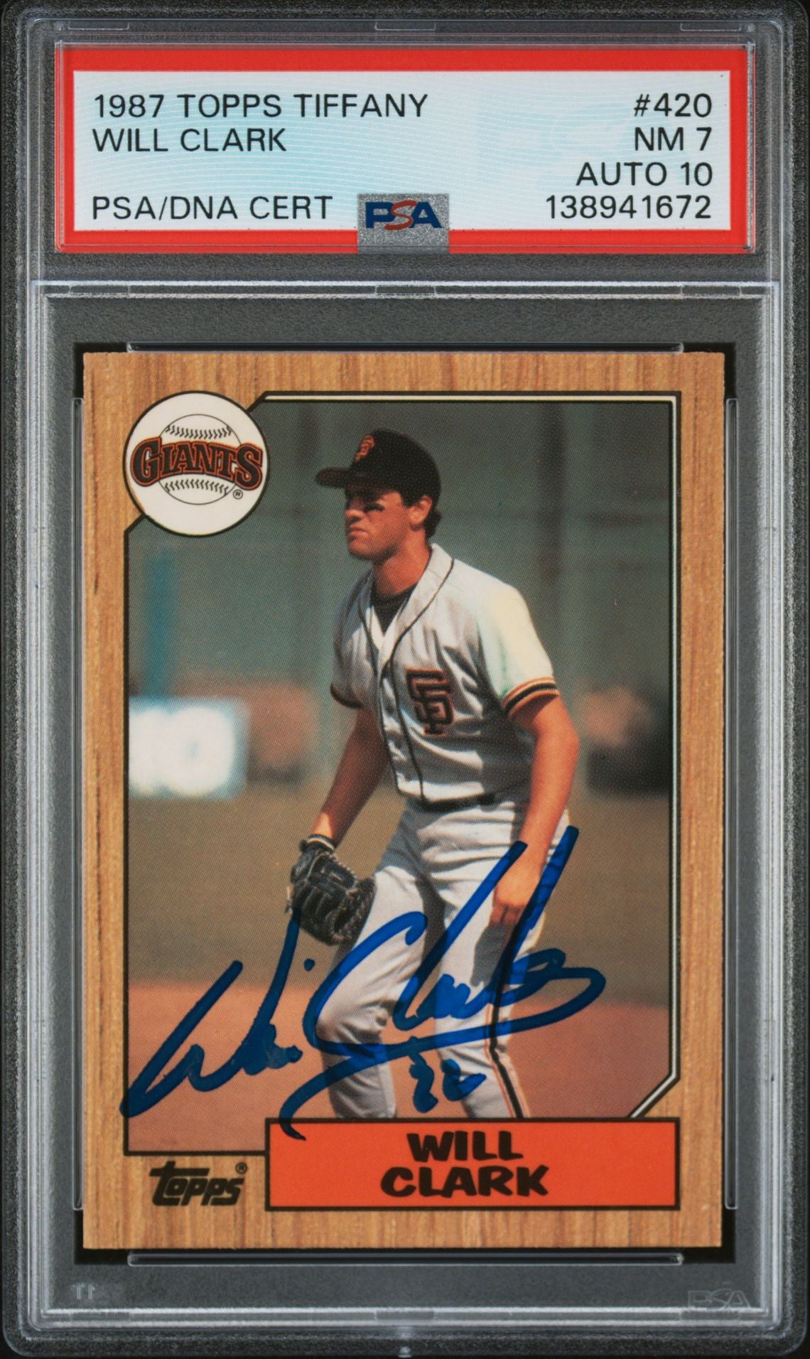 Will Clark 1987 Topps Tiffany San Francisco Giants Signed Baseball RC Rookie Card #420 PSA 7 Auto 10 Cert #138941672-Powers Sports Memorabilia