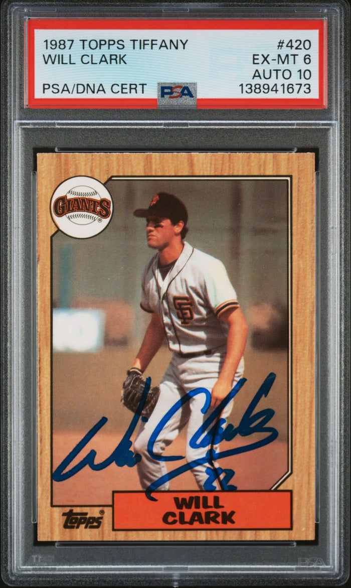 Will Clark 1987 Topps Tiffany San Francisco Giants Signed Baseball RC Rookie Card #420 PSA 6 Auto 10 Cert #138941673-Powers Sports Memorabilia