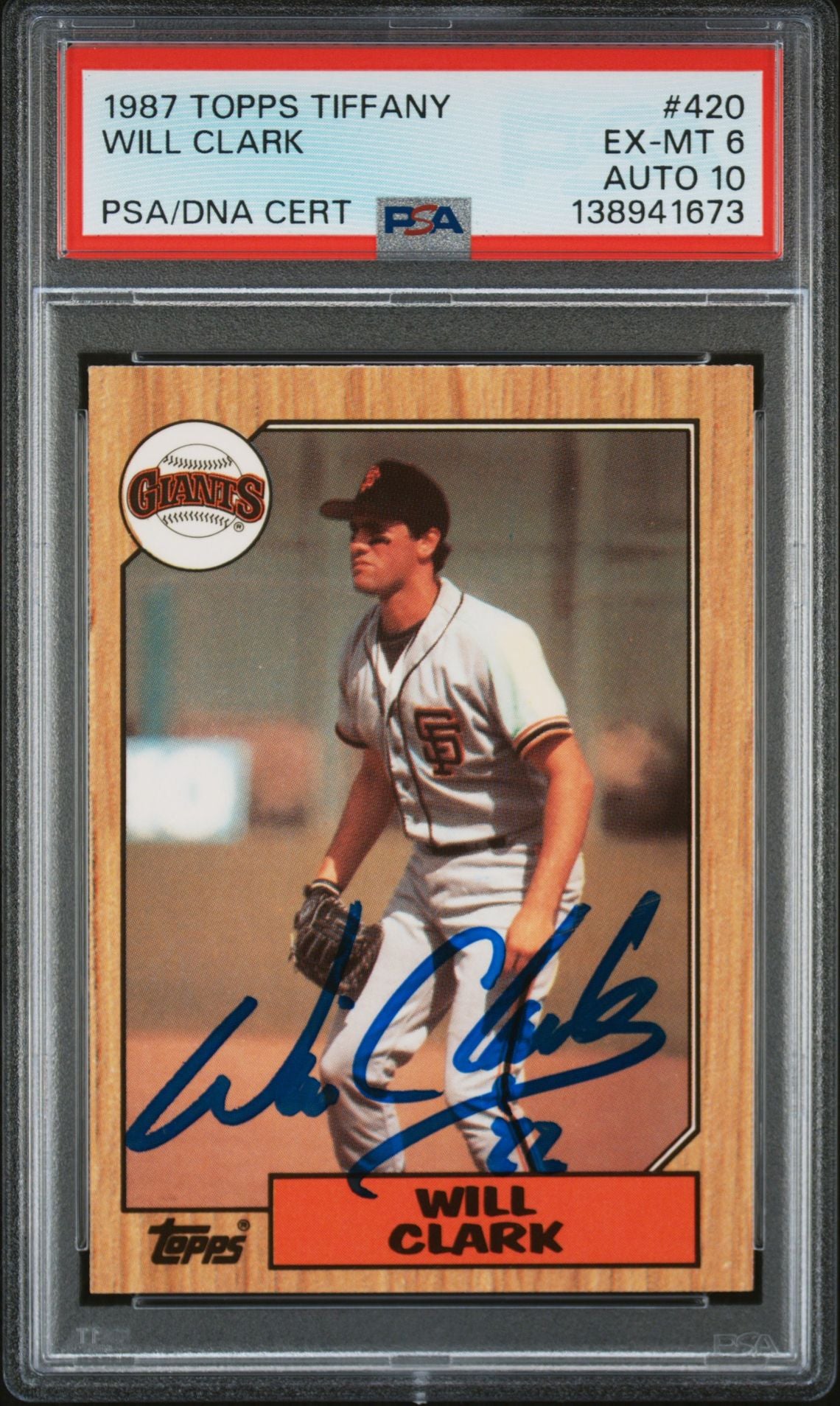Will Clark 1987 Topps Tiffany San Francisco Giants Signed Baseball RC Rookie Card #420 PSA 6 Auto 10 Cert #138941673-Powers Sports Memorabilia