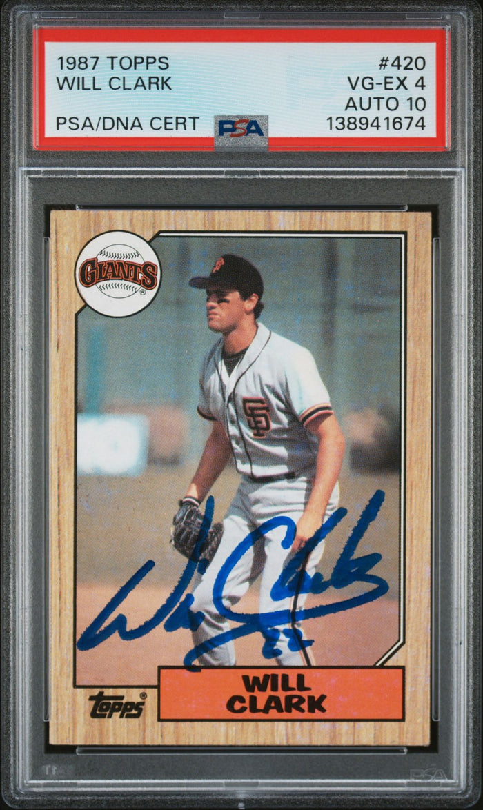 Will Clark 1987 Topps San Francisco Giants Signed Baseball RC Rookie Card #420 PSA 4 Auto 10 Cert #138941674-Powers Sports Memorabilia
