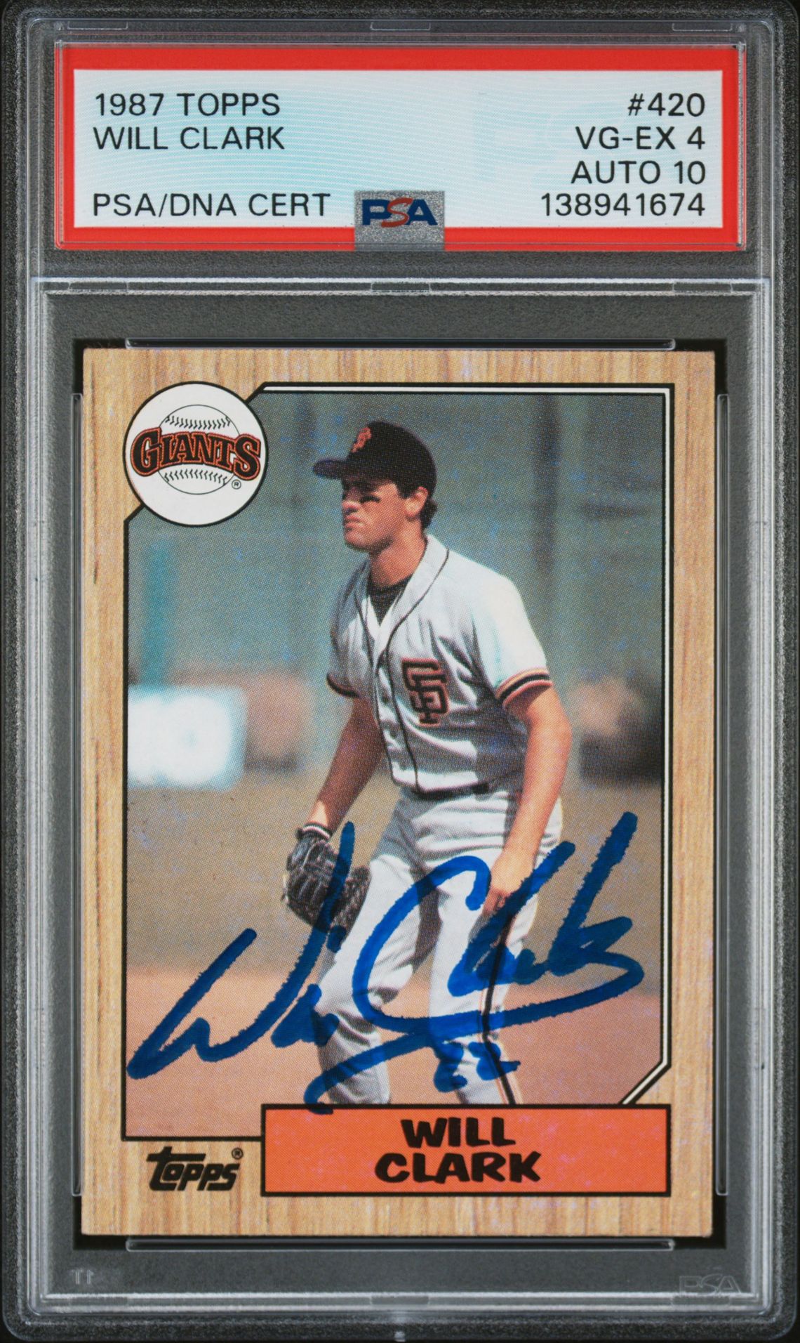 Will Clark 1987 Topps San Francisco Giants Signed Baseball RC Rookie Card #420 PSA 4 Auto 10 Cert #138941674-Powers Sports Memorabilia