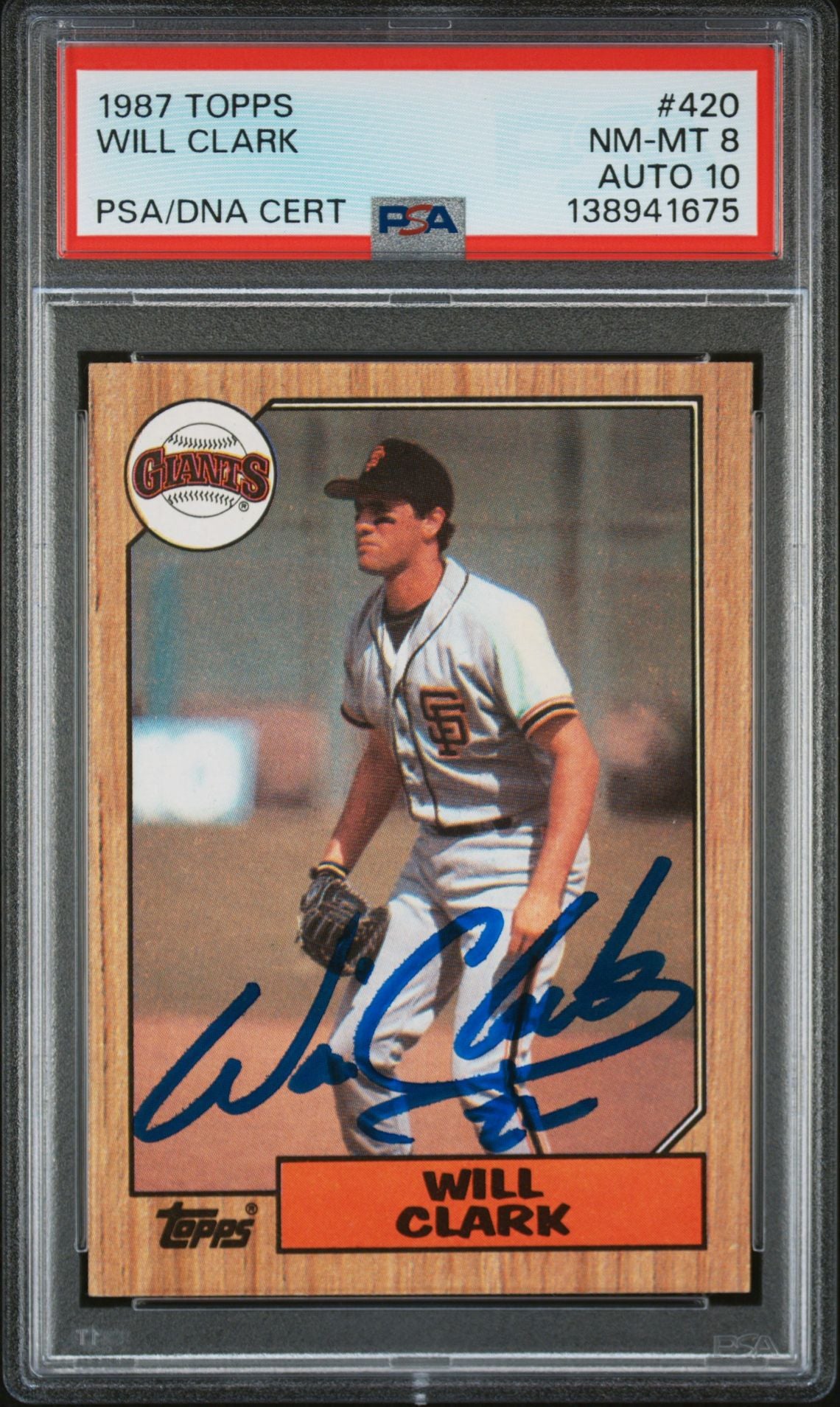 Will Clark 1987 Topps San Francisco Giants Signed Baseball RC Rookie Card #420 PSA 8 Auto 10 Cert #138941675-Powers Sports Memorabilia