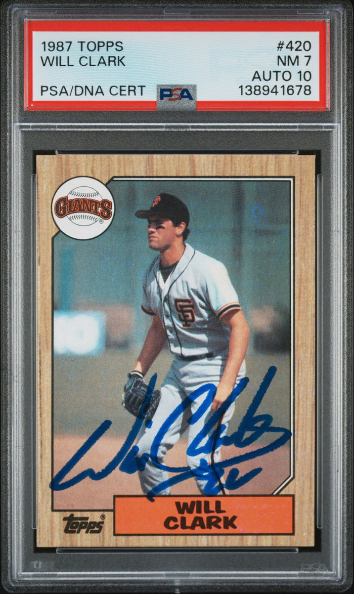 Will Clark 1987 Topps San Francisco Giants Signed Baseball RC Rookie Card #420 PSA 7 Auto 10 Cert #138941678-Powers Sports Memorabilia