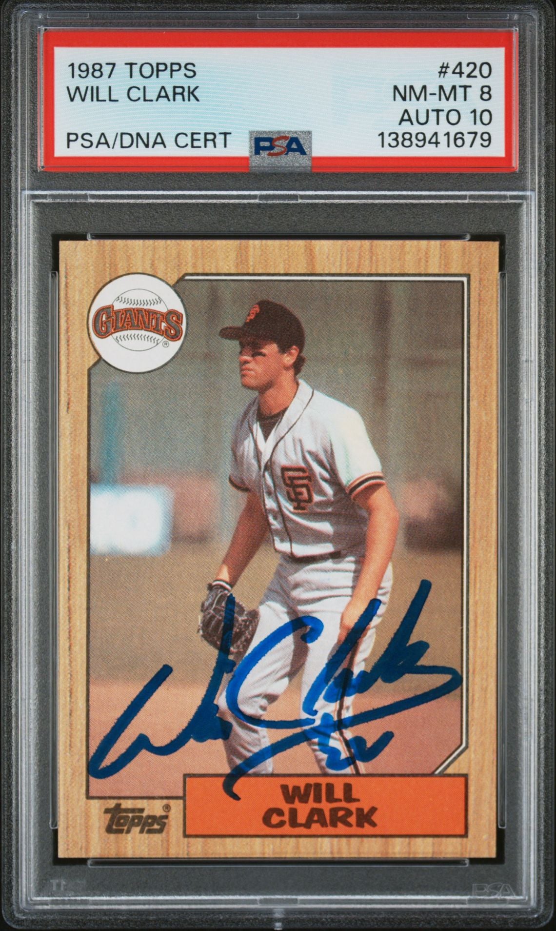 Will Clark 1987 Topps San Francisco Giants Signed Baseball RC Rookie Card #420 PSA 8 Auto 10 Cert #138941679-Powers Sports Memorabilia