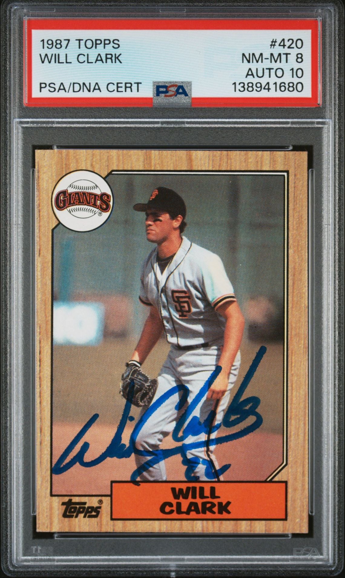 Will Clark 1987 Topps San Francisco Giants Signed Baseball RC Rookie Card #420 PSA 8 Auto 10 Cert #138941680-Powers Sports Memorabilia