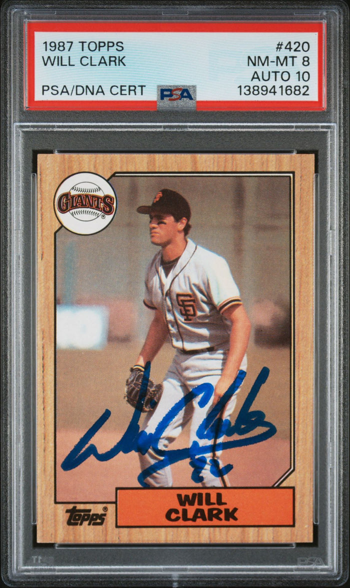 Will Clark 1987 Topps San Francisco Giants Signed Baseball RC Rookie Card #420 PSA 8 Auto 10 Cert #138941682-Powers Sports Memorabilia