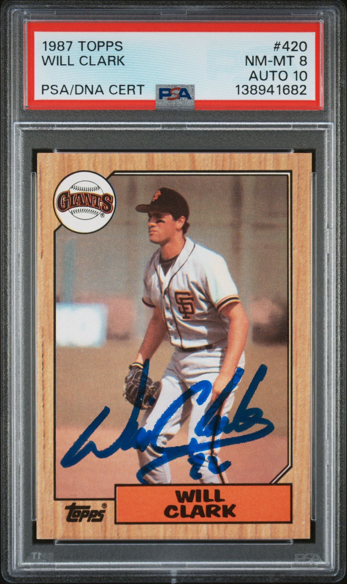 Will Clark 1987 Topps San Francisco Giants Signed Baseball RC Rookie Card #420 PSA 8 Auto 10 Cert #138941682-Powers Sports Memorabilia